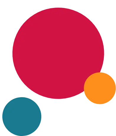 Elément graphique ronds bleu rouge et orange La Grappe collectif à Bordeaux